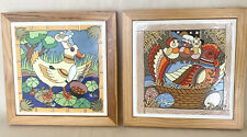 Gailstyn-Sutton Colorful Folk Art Ceramic Tile Trivets Wall Decor Duck & Chicken picture