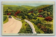 Postcard Greetings From Rankin Illinois, Scenic Mountain Street View, Vtg Auto picture
