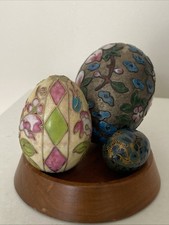 Vintage 3 Chinese Cloisonné Enamel, HandPainted Decorative Eggs,Floral/Geometric picture