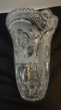 Vintage Crystal Etched Vase 10” Tall Rose Pattern picture