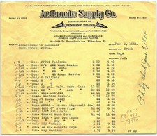 1944 Anthracite Supply Co. billhead, Abrachinsky's Hdwe. picture