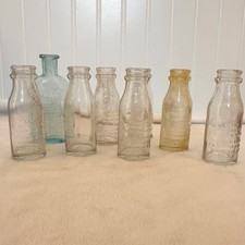 Thomas A Edison Battery Oil Bottles Set of 7 Clear Aqua Good Vintage Embossed picture