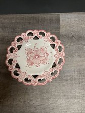 Vintage Vestal Alcobaca Pink and White Reticulated Slotted Plate Portugal #601 picture