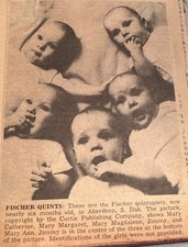 Original Vintage Fischer Quintuplet Newspaper Clipping picture