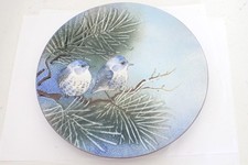 Vintage Norman Brumm Enamel On Copper Plate Birds On Branch Blue Colors 8.5