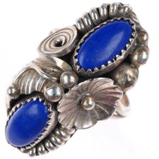 sz6.5 Max Calabaza Navajo sterling silver lapis 2 stone ring picture