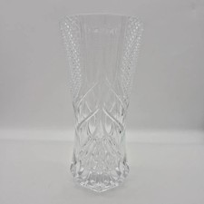 Vintage Pressed Crystal Vase Diamond Point Fan Cut Hexagonal Base Flared 8.5