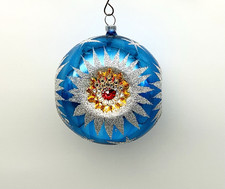 Vintage West Germany 4 Reflector Jumbo Ornament Cobalt Blue Silver Mica 4.25” picture
