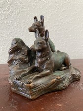 Antique 1920’s Art Noveau German Shepherd Dog Bronze Figurine Bookend Statue picture