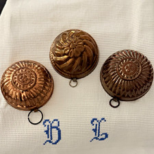Vintage French Copper Moulds Tin-Lined Interior Floral Swirl Design Hanging Mold picture