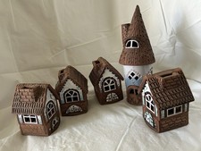 Vintage Lithuanian Folk Art Clay Pottery Candle House Lot Christmas Village picture