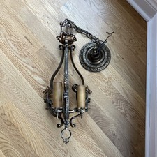 1920'S  Spanish Revival Gothic 3 light fixture Vintage  Antique Brass Finish picture