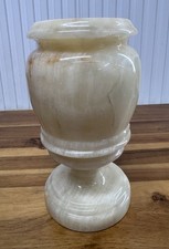 Vintage Hand-Carved White Banded Onyx Alabaster Stone Pedestal  Vase picture