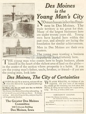 1911 Greater Des Moines Committee Iowa Original Magazine Ad Young Man's City picture