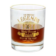 Pavilion Gift 1984 Old Fashioned Rocks Glass 8 oz Birthday Drinkw, Clear, Gold picture