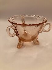 Vtg Heisey Pink Flamingo Depression Glass Dolphin Footed  Sugar Bowl picture