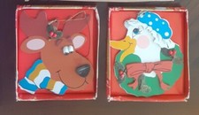 Vintage Wooden 3D Christmas Ornaments 70s-80s Lot of 2 Mother Goose/Reindeer picture