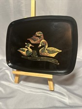 Vintage Couroc Black Lacquered Ware Inlaid MCM Serving Tray W Ducks Monterey CA picture