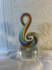 Rainbow Murano Style Art Glass Note Centerpiece • Crystal Base picture