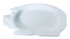 VINTAGE MALECK  1981 WHITE GLAZED CERAMIC PIG PLATTER, M-157C JAPAN, FARMHOUSE picture