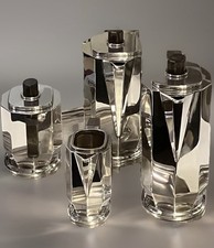 ART DECO 1930 CUBIST TEA SET SILVER PLATE PUIFORCAT ERCUIS DESNY CHRISTOFLE ERA picture