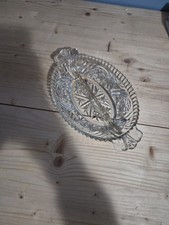 Vintage Crystal Cut Glass Divided Dish Scallop Edge picture