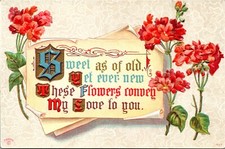 Valentines, Poem, Flowers - Embossed Postcard picture