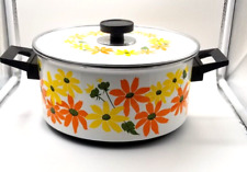 Ekco Country Garden Enameled Pot/Kettle Italy Porcelain Clad Vintage Flowers picture