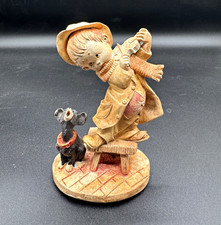 Vintage Italian Painted Resin Boy w/ Guitar and Dog Figurine 3D Effect picture