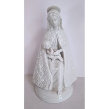 Vintage 1977 White Porcelain Flower Madonna & Child Statue Figurine 8.5