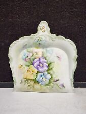 Vintage Porcelain Crumb Tray Dustpan Hand Painted Pansies Flowers Signed picture