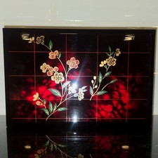 Vintage Japanese Lacquer Music Jewelry Box  Black & Red cherry blossom velvet  picture
