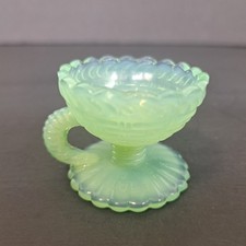 Vtg Guernsey Glass Round Footed Basket Weave Salt Dip Cellar Childs Cup Jadite picture