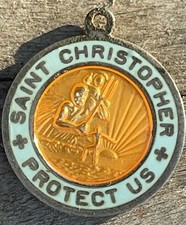 Vintage Saint Christopher Surfer Medal Pendant Enamel Surfing Surf Jewelry picture