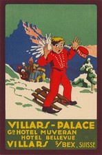 VILLARS PALACE Grand HOTEL MUVERAN HOTEL Luggage label Switzerland 1920 RARE picture