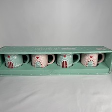 New Set Of 4 Lang Mini Espresso Pink & Mint Mug Cups Christmas Heart Gingerbread picture