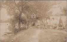 Camping Council Bluffs Iowa IA Tents River Boat Canoe RPPC Meneray Postcard picture