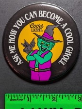 Vintage Coors Light Ghoul Witch Halloween Pinback Pin picture