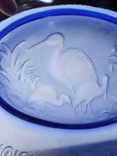 EAPG Iowa City Glass Company Cobalt Blue Glass Oval Platter Stork Crane Bird  picture