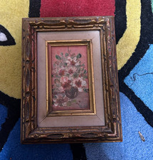 Vtg Ruth Lucier Small Framed Original Oil Painting 5.5” flower signed picture