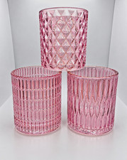 Boltze  Two's Company  3  Pink Ribbed Glass Candle Holders - Modern 3
