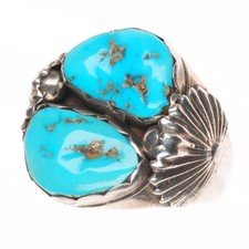 sz9.5 Big Vintage simplicio Zuni sterling silver double turquoise ring picture