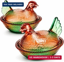 2 Pcs Glass Hen on Nest Dish with Lid, Green picture