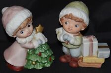 HOMCO Home Interiors #5556 Porcelain Figurines Pair Christmas Boy & Girl picture
