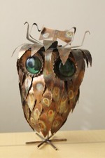 SWEET BRUTALIST MID CENTURY OWL SCULPTURE C. JERE ERA MODERN BOHO 60'S METAL picture
