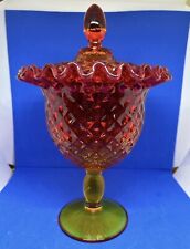 Viking Yesteryear Amberina VTG Pressed Glass Covered Pineapple Compote with Lid picture