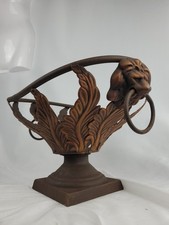 Wrought Iron Metal Basket Lion Head Handles, 15x9x10 Vintage Heavy NICE  picture