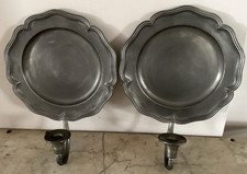 Pair of Vtg Colonial Casting Co. Pewter Candle Wall Sconces w/Scalloped Edges picture