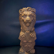 Gold/Black Resin Lion Figurine Holding Fleur-de-Lis Shield 3D Effect picture