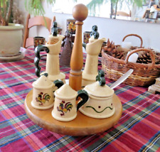 Poppytrail Green Rooster 5 pc. Condiment Set w/ Wooden Holder picture